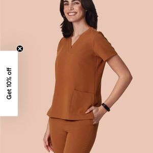 Women's Burnt Orange V-Neck Scrub Top+ Jogger bottoms